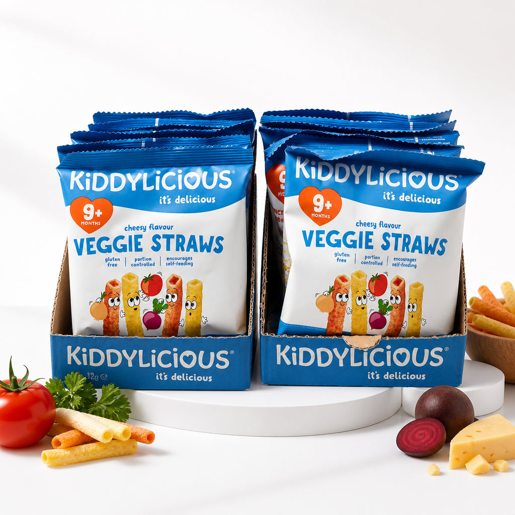 Kiddylicious Gluten Free Cheesy Flavour Veggie Straws Baby Snack Suitable for 9+ Months 4 x 12 g